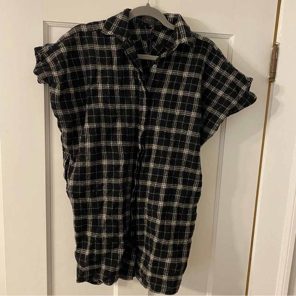 Hatch flannel plaid button down shirt tunic one size P petite